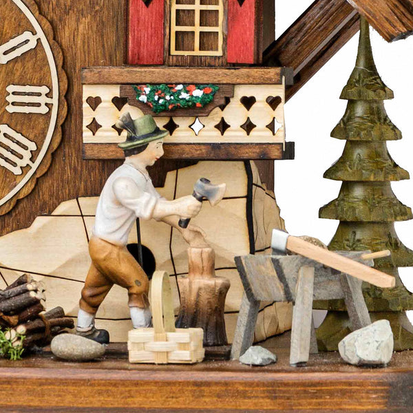  Cuckoo Clock - Chalet 8-day cuckoo clock with wood-chopper and dog 42cm by Hekas - Cuckoo Collections