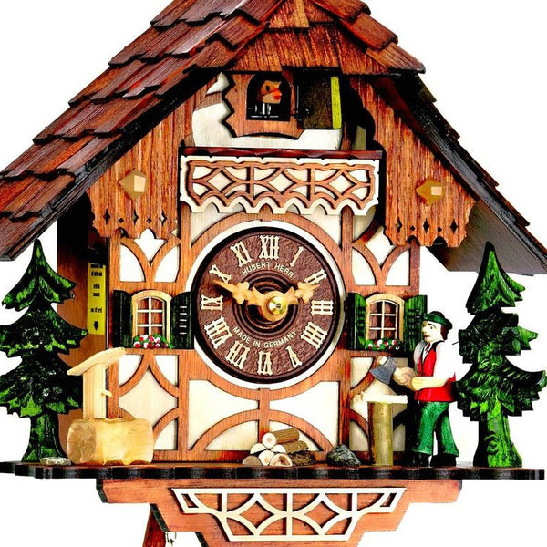  Cuckoo Clock - Chalet 8-day cuckoo clock with woodcutter, water pump and fir trees 26cm by Hubert Herr - Cuckoo Collections