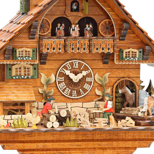  Cuckoo Clock - Chalet 8-day musical '2013 cuckoo clock of the year' with two moving lumberjacks, mill-wheel and horses 55cm by Hubert Herr - Cuckoo Collections