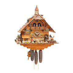  Cuckoo Clock - Chalet 8-day musical '2013 cuckoo clock of the year' with two moving lumberjacks, mill-wheel and horses 55cm by Hubert Herr - Cuckoo Collections