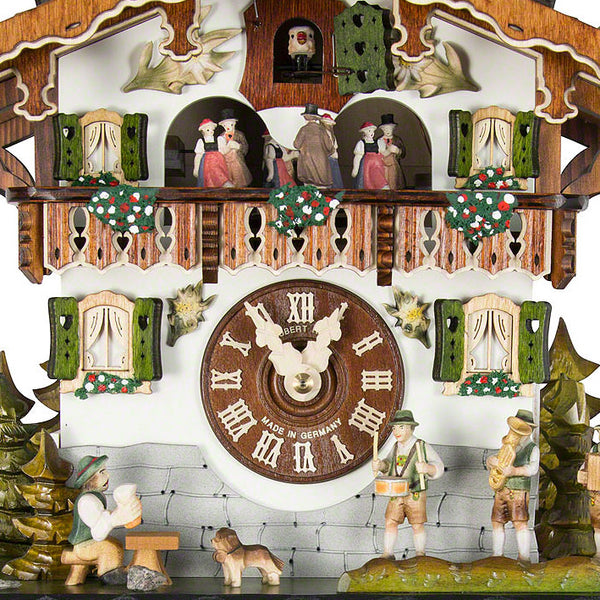  Cuckoo Clock - Chalet 8-day musical Black Forest house cuckoo clock with moving beer drinker, Bavarian folk band, maypole and village dancers 33cm by Hubert Herr - Cuckoo Collections
