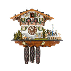  Cuckoo Clock - Chalet 8-day musical Black Forest house cuckoo clock with moving beer drinker, Bavarian folk band, maypole and village dancers 33cm by Hubert Herr - Cuckoo Collections