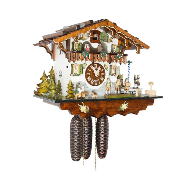  Cuckoo Clock - Chalet 8-day musical Black Forest house cuckoo clock with moving beer drinker, Bavarian folk band, maypole and village dancers 33cm by Hubert Herr - Cuckoo Collections