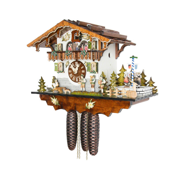  Cuckoo Clock - Chalet 8-day musical Black Forest house cuckoo clock with moving beer drinker, Bavarian folk band, maypole and village dancers 33cm by Hubert Herr - Cuckoo Collections