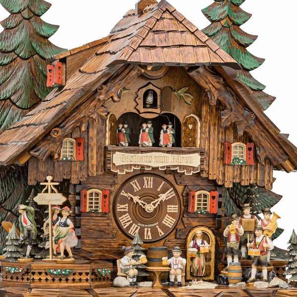  Cuckoo Clock - Chalet 8-day musical Beer garden '2nd place - 2017 Cuckoo clock of the year' with beer drinkers, folk band, waitress, bell-tower, and dancers 63cm by Hekas - Cuckoo Collections