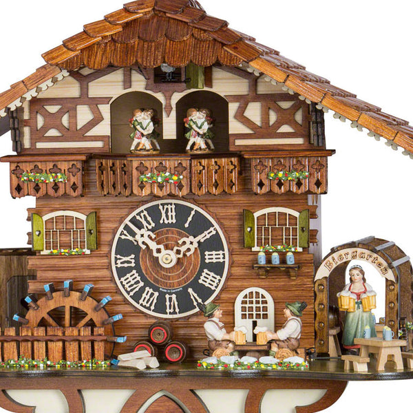  Cuckoo Clock - Chalet 8-day musical Beer garden cuckoo clock with beer drinkers, mill wheel, and dancers 36cm by Hönes - Cuckoo Collections