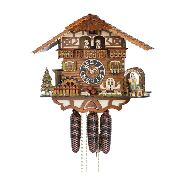  Cuckoo Clock - Chalet 8-day musical Beer garden cuckoo clock with beer drinkers, mill wheel, and dancers 36cm by Hönes - Cuckoo Collections