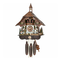  Cuckoo Clock - Chalet 8-day musical Black Forest house cuckoo clock with moving beer drinker, village dancers, bell tower, glockenspiel trumpeters, and beer waitress 48cm by Hubert Herr - Cuckoo Collections