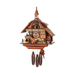  Cuckoo Clock - Chalet 8-day musical Black Forest house cuckoo clock with moving musicians, clock peddler, mill-wheel, and dancers 56cm by Hubert Herr - Cuckoo Collections
