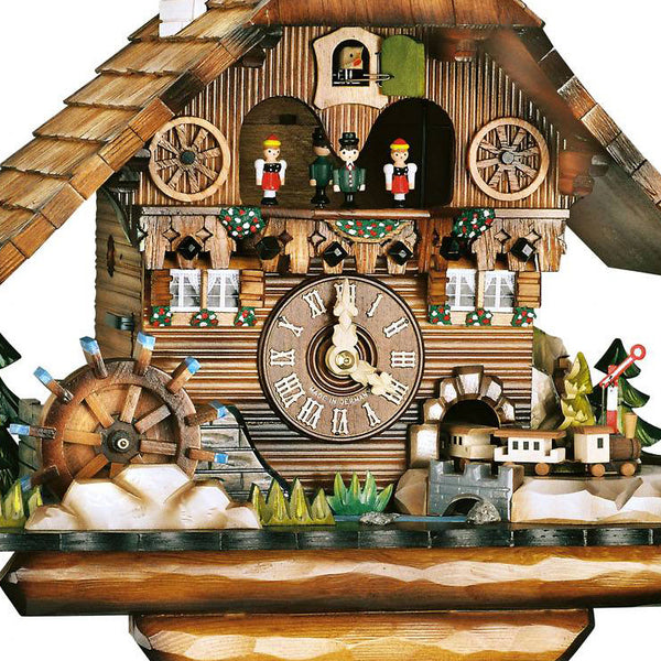  Cuckoo Clock - Chalet 1-day musical Black Forest house cuckoo clock with moving train, glockenspiel dancers, water-wheel 38cm by Hubert Herr - Cuckoo Collections