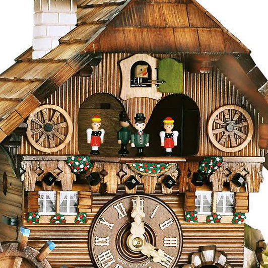  Cuckoo Clock - Chalet 1-day musical Black Forest house cuckoo clock with moving train, glockenspiel dancers, water-wheel 38cm by Hubert Herr - Cuckoo Collections