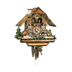  Cuckoo Clock - Chalet 1-day musical Black Forest house cuckoo clock with moving train, glockenspiel dancers, water-wheel 38cm by Hubert Herr - Cuckoo Collections