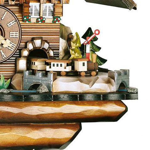  Cuckoo Clock - Chalet 1-day musical Black Forest house cuckoo clock with moving train, glockenspiel dancers, water-wheel 38cm by Hubert Herr - Cuckoo Collections