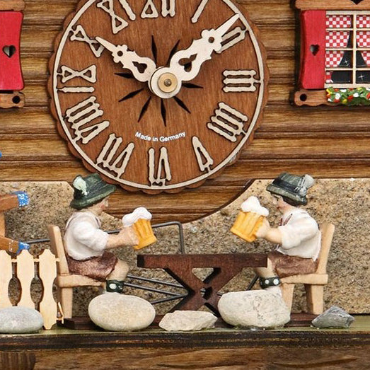  Cuckoo Clock - Chalet 8-day musical cuckoo clock with beer drinkers, clock peddler, dog, mill-wheel, and dancers 38cm by Hekas - Cuckoo Collections