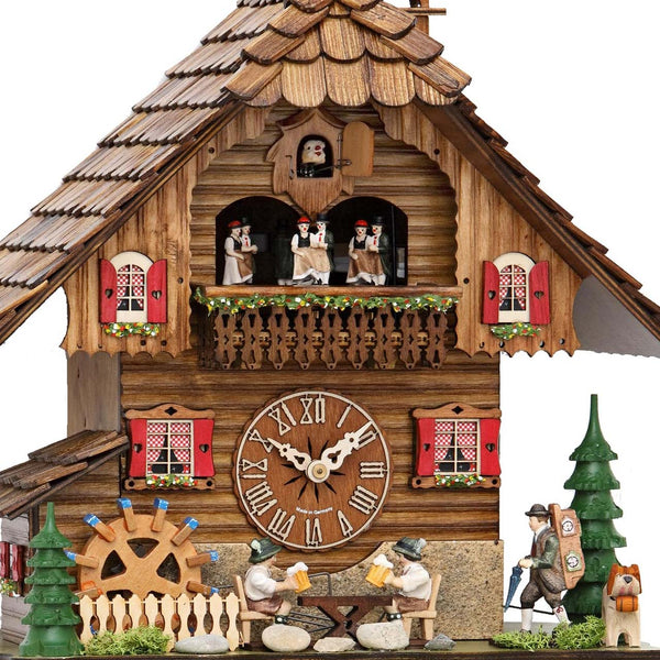  Cuckoo Clock - Chalet 8-day musical cuckoo clock with beer drinkers, clock peddler, dog, mill-wheel, and dancers 38cm by Hekas - Cuckoo Collections