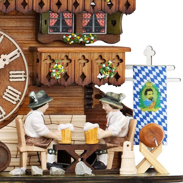  Cuckoo Clock - Chalet 8-day musical cuckoo clock with beer drinkers, mill-wheel, and dancers 32cm by Hekas - Cuckoo Collections