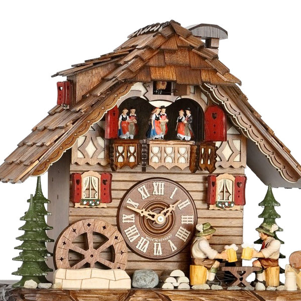  Cuckoo Clock - Chalet 8-day musical cuckoo clock with beer drinkers, mill-wheel, and dancers 36cm by Hekas - Cuckoo Collections