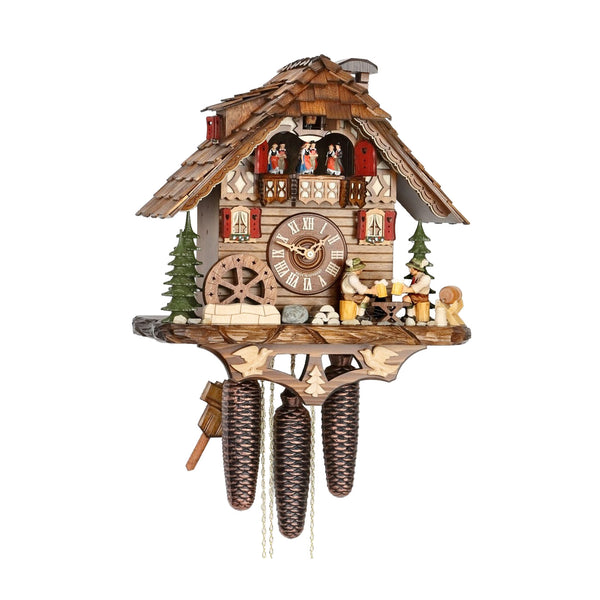  Cuckoo Clock - Chalet 8-day musical cuckoo clock with beer drinkers, mill-wheel, and dancers 36cm by Hekas - Cuckoo Collections