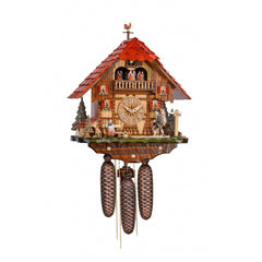  Cuckoo Clock - Chalet 8-day musical cuckoo clock with clock peddler, Black Forest woman, dog, chicken, and dancers 40cm by Hekas - Cuckoo Collections