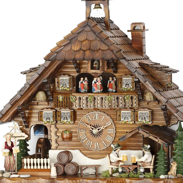  Cuckoo Clock - Chalet 8-day musical cuckoo clock with beer garden, beer drinkers, waitress, mill-wheel, and dancers 60cm by Hekas - Cuckoo Collections