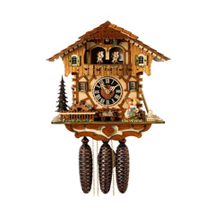  Cuckoo Clock - Chalet 8-day musical cuckoo clock with kissing couple, cat, moving mill-wheel & dancers 34cm Hönes - Cuckoo Collections