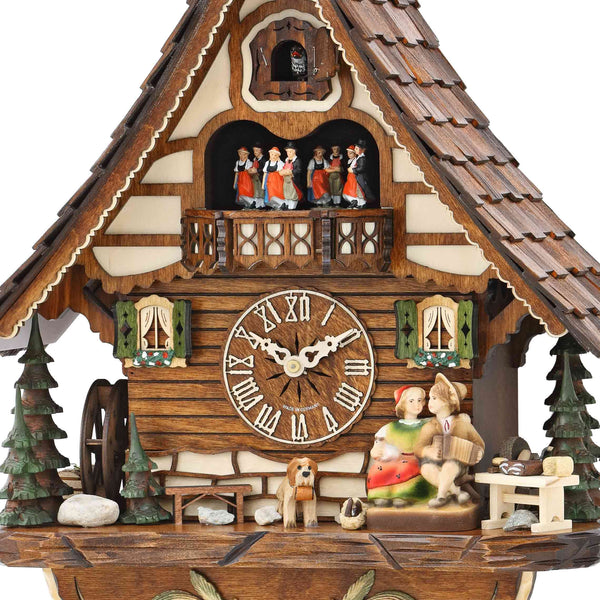  Cuckoo Clock - Chalet 8-day musical cuckoo clock with lovers, dog, mill-wheel, and dancers 46cm by Hekas - Cuckoo Collections