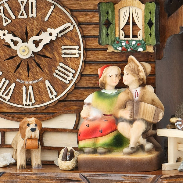 Cuckoo Clock - Chalet 8-day musical cuckoo clock with lovers, dog, mill-wheel, and dancers 46cm by Hekas - Cuckoo Collections