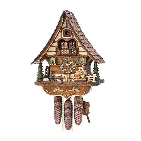  Cuckoo Clock - Chalet 8-day musical cuckoo clock with lovers, dog, mill-wheel, and dancers 46cm by Hekas - Cuckoo Collections