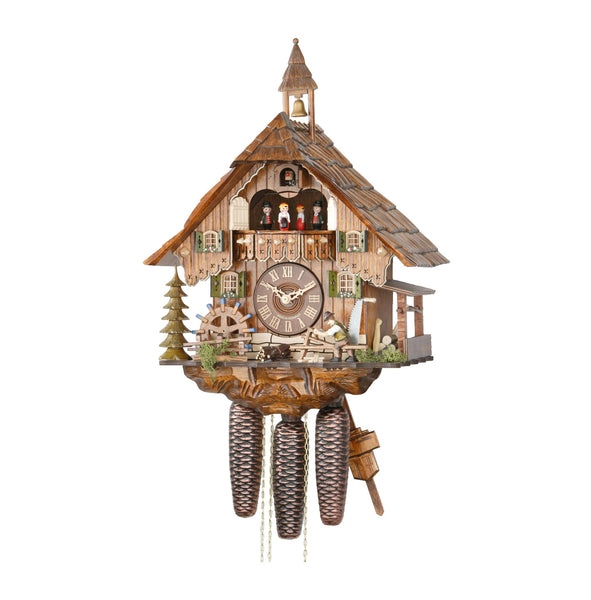  Cuckoo Clock - Chalet 8-day musical cuckoo clock with lumberjack, mill-wheel, and glockenspiel dancers 44cm by Hekas - Cuckoo Collections