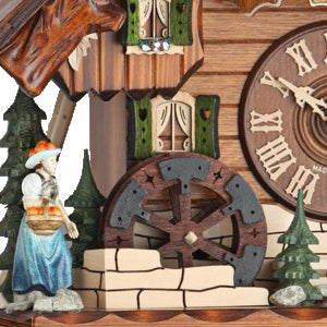  Cuckoo Clock - Chalet 8-day musical cuckoo clock with lumberjacks, Black Forest woman, mill-wheel, and dancers 38cm by Hekas - Cuckoo Collections