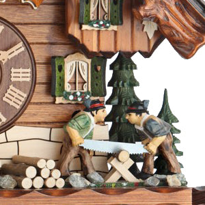  Cuckoo Clock - Chalet 8-day musical cuckoo clock with lumberjacks, Black Forest woman, mill-wheel, and dancers 38cm by Hekas - Cuckoo Collections