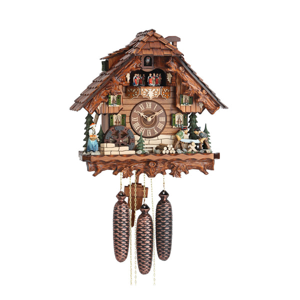  Cuckoo Clock - Chalet 8-day musical cuckoo clock with lumberjacks, Black Forest woman, mill-wheel, and dancers 38cm by Hekas - Cuckoo Collections