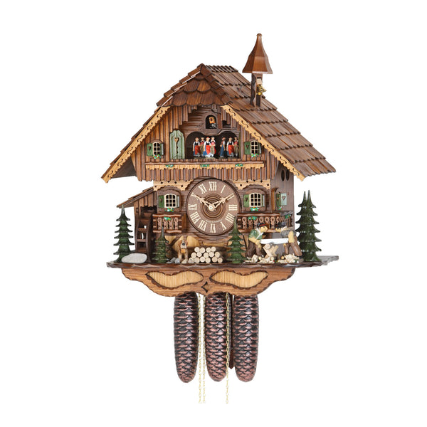  Cuckoo Clock - Chalet 8-day musical cuckoo clock with lumberjacks, dog, mill-wheel, and dancers 46cm by Hekas - Cuckoo Collections