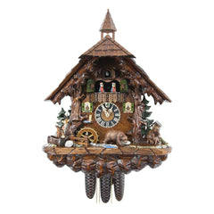  Cuckoo Clock - Chalet 8-day musical cuckoo clock with moving baby bears, mill-wheel, belfry bell tower, and dancers 48cm by Hönes - Cuckoo Collections