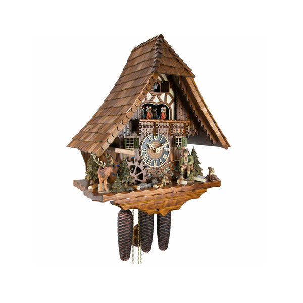  Cuckoo Clock - Chalet 8-day musical cuckoo clock with moving hunter, mill-wheel, and dancers 50cm by Hönes - Cuckoo Collections