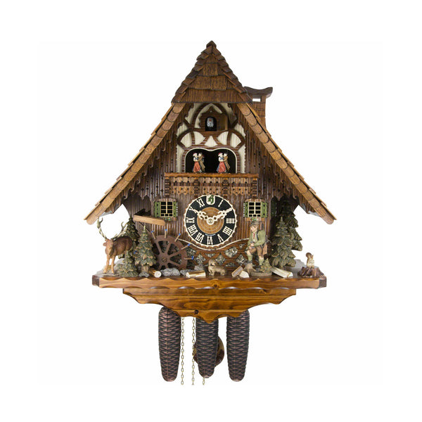  Cuckoo Clock - Chalet 8-day musical cuckoo clock with moving hunter, mill-wheel, and dancers 50cm by Hönes - Cuckoo Collections