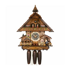  Cuckoo Clock - Chalet 8-day musical cuckoo clock with moving lumber-jack, mill-wheel, belfry tower, and dancers 47cm by Hönes - Cuckoo Collections