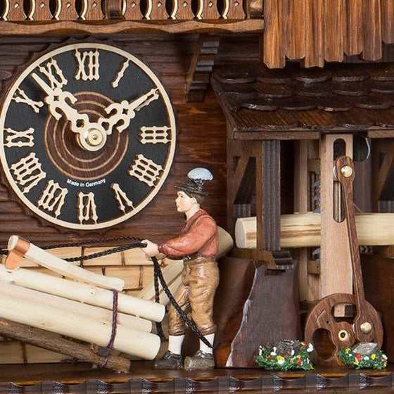  Cuckoo Clock - Chalet 8-day musical cuckoo clock with moving lumber-mill, horse & sled, mill-wheel, belfry bell tower, and dancers 60cm by Hönes - Cuckoo Collections