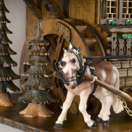  Cuckoo Clock - Chalet 8-day musical cuckoo clock with moving lumber-mill, horse & sled, mill-wheel, belfry bell tower, and dancers 60cm by Hönes - Cuckoo Collections