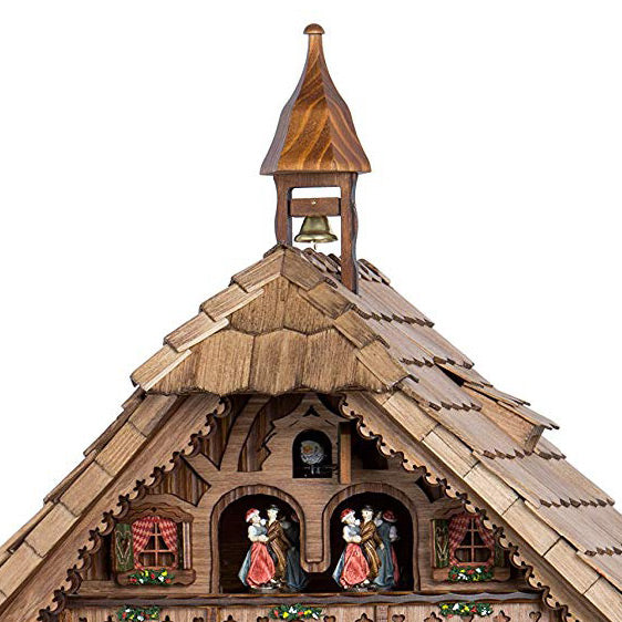  Cuckoo Clock - Chalet 8-day musical cuckoo clock with moving wood-cutters, mill-wheel, belfry bell tower, and dancers 39cm by Hönes - Cuckoo Collections