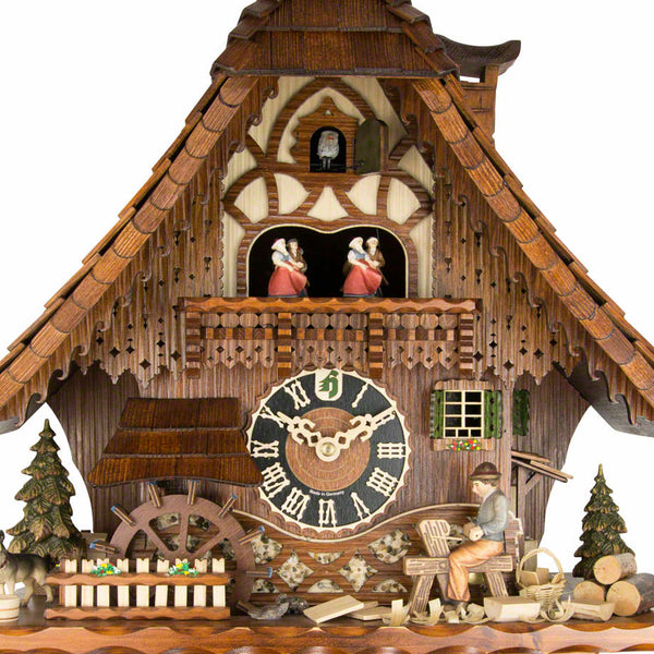  Cuckoo Clock - Chalet 8-day musical cuckoo clock with moving shingle-maker, mill-wheel, and dancers 49cm by Hönes - Cuckoo Collections