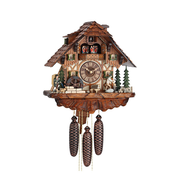  Cuckoo Clock - Chalet 8-day musical cuckoo clock with wood-chopper, clock peddler, mill-wheel, and dancers 40cm by Hekas - Cuckoo Collections