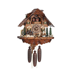  Cuckoo Clock - Chalet 8-day musical cuckoo clock with wood-chopper, clock peddler, mill-wheel, and dancers 40cm by Hekas - Cuckoo Collections