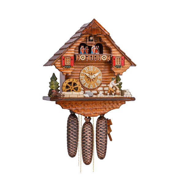  Cuckoo Clock - Chalet 8-day musical cuckoo clock with wood-chopper, mill-wheel, and dancers 36cm by Hekas - Cuckoo Collections