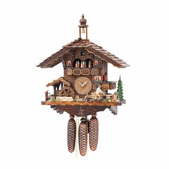  Cuckoo Clock - Chalet 8-day musical cuckoo clock with wood-chopper, mill-wheel, dog, bell-tower, and dancers 50cm by Hekas - Cuckoo Collections