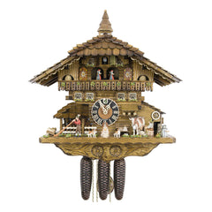  Cuckoo Clock - Chalet 8-day musical Farm house cuckoo clock with moving cow-milker, alphorn blower, mill-wheel, bell tower, cows, dogs, cats, and dancers 41cm by Hönes - Cuckoo Collections