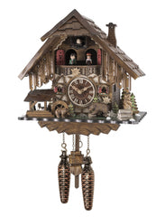 Chalet-style Black Forest battery-powered musical cuckoo clock with moving dancers and bear 42 cm by Engstler
