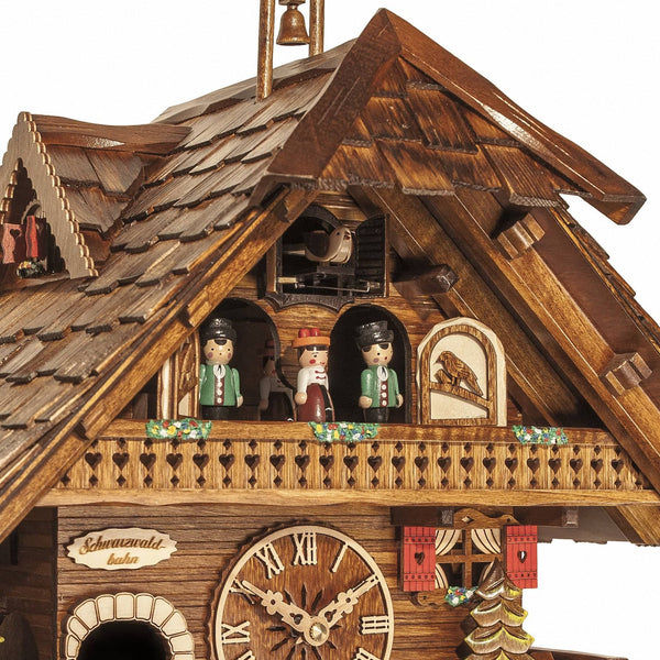 Chalet-style Black Forest battery-powered musical cuckoo clock with moving dancers and train 36 cm by Engstler