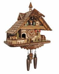 Chalet-style Black Forest battery-powered musical cuckoo clock with moving dancers and train 36 cm by Engstler