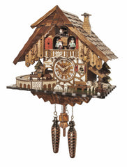 Chalet-style Black Forest battery-powered musical cuckoo clock with moving dancers and train 36 cm by Engstler